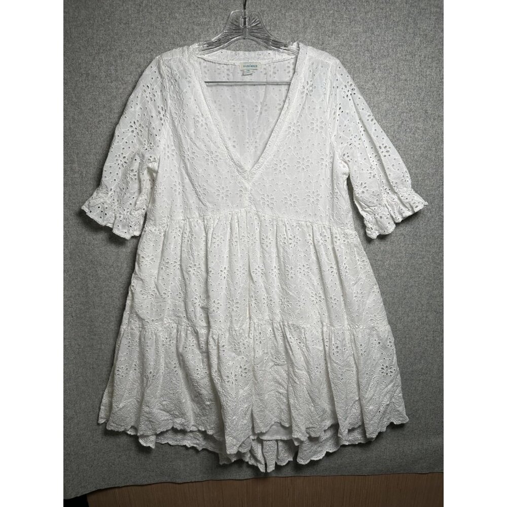 Sundance Womens Dress Petite Medium Eyelet White Lace Hi Lo Boho Babydoll Cotton